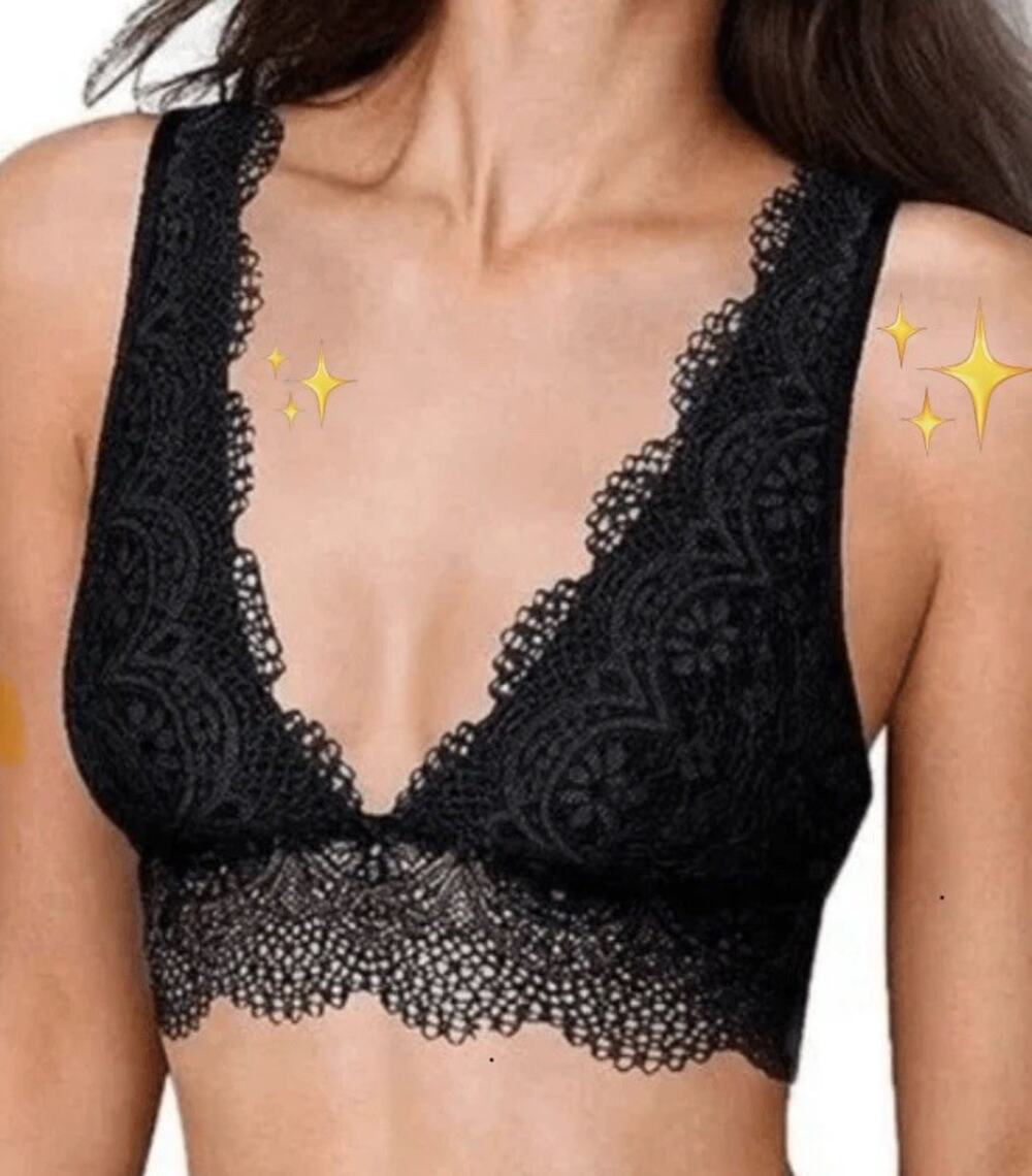 Victorias Secret Black Lace Plunge Goth Fairy Boho Festival Coachella Bralette M
